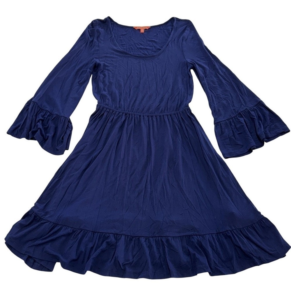 ModCloth Dress Women XS Blue Fit and Flare Bell Sleeve Ruffle Hem Boho Cute